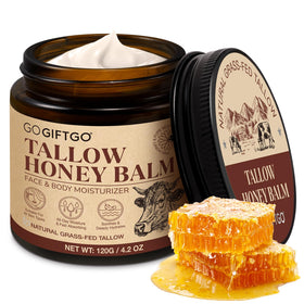 GOGIFTGO front jar showing beef tallow honey balm benefits of deep hydration