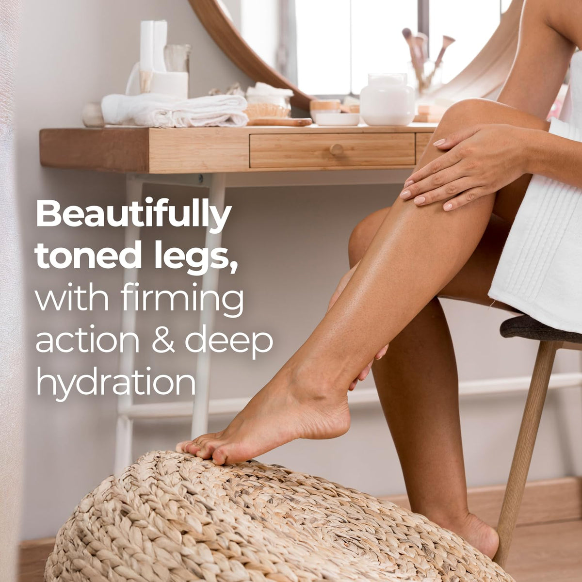 Goicoechea application on legs demonstrating massage technique for improved tone