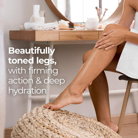 Goicoechea application on legs demonstrating massage technique for improved tone