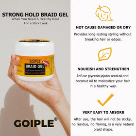 Goiple applying gel to a braid to secure and reduce frizz