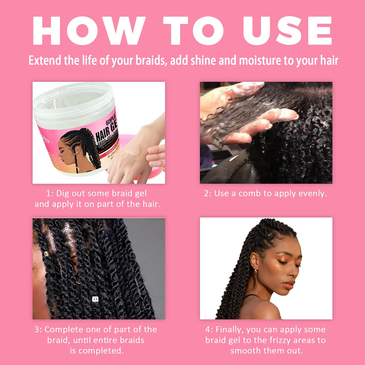 Goiple before and after braids demonstrating neater, shinier results
