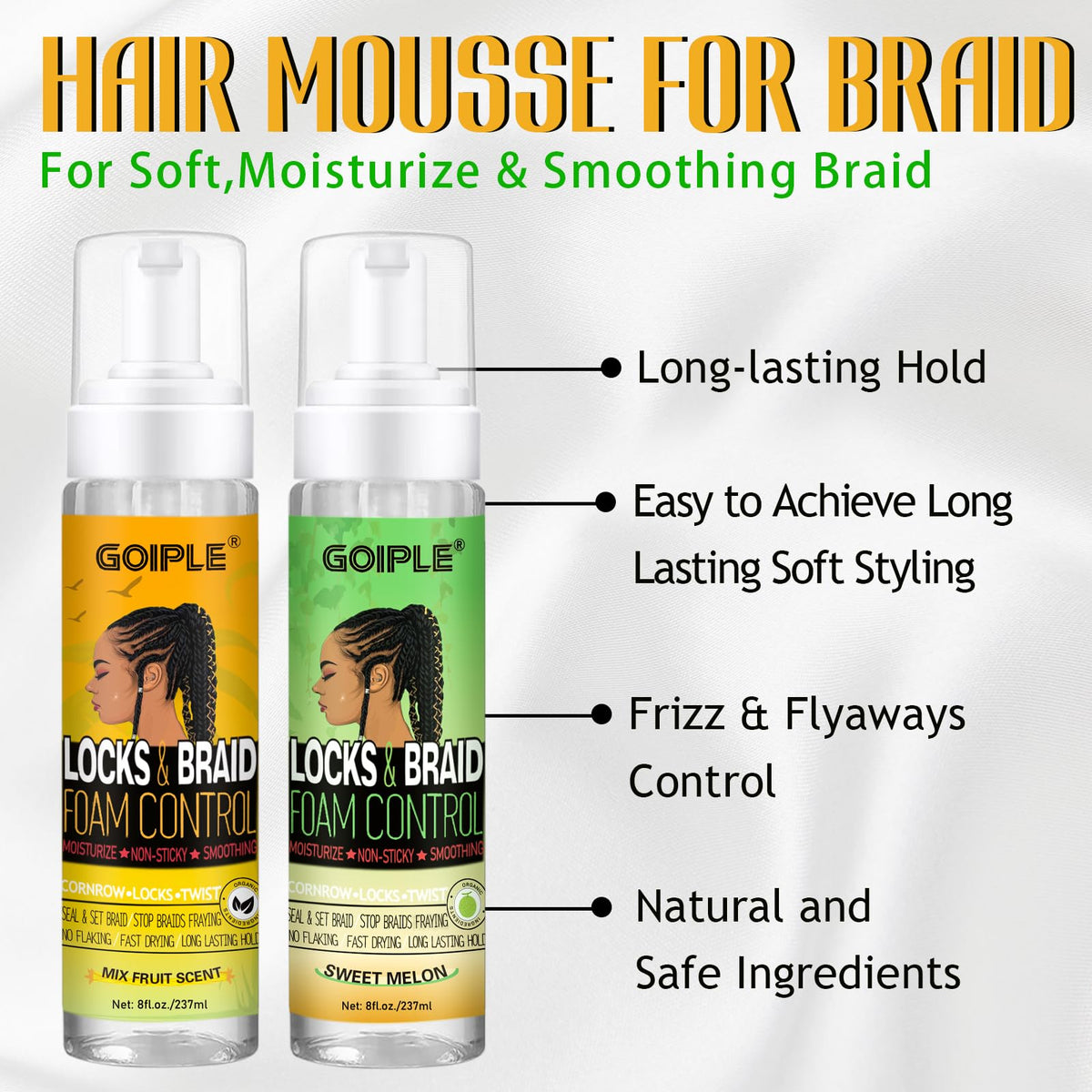 goiple applied to box braids showing smooth, shiny finish benefit