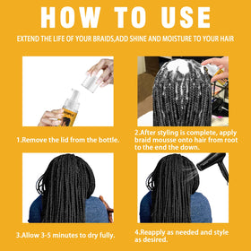 Side-by-side comparison of braids before and after Goiple mousse for smoother finish