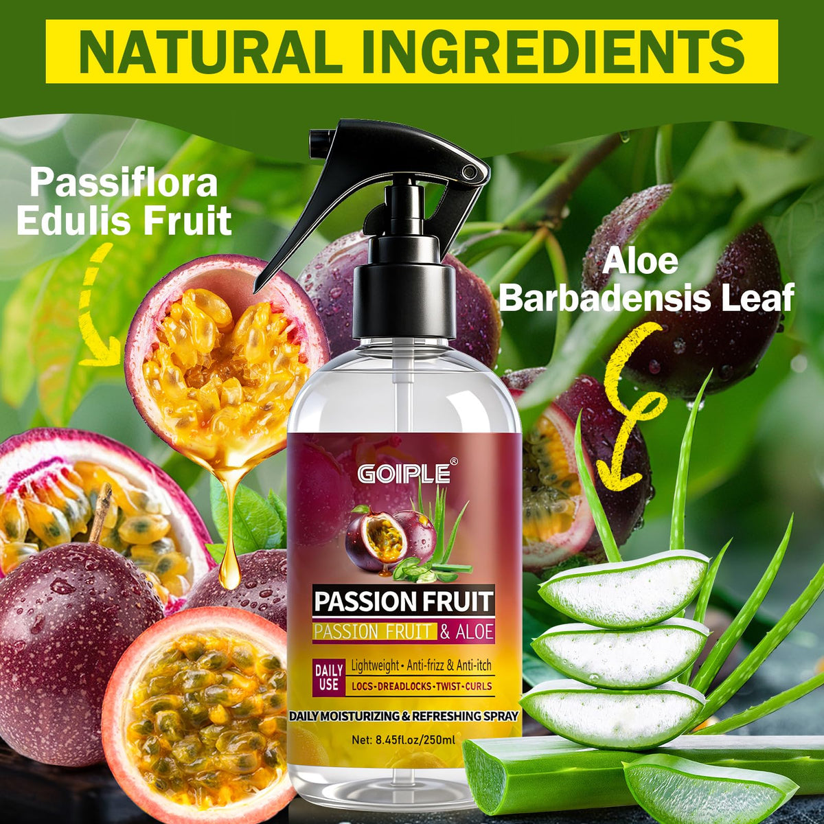 Goiple spray nozzle producing fine mist, even application for scalp and locs