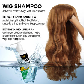 Goiple detangler brush next to wig demonstrating knot-free, gentle brushing