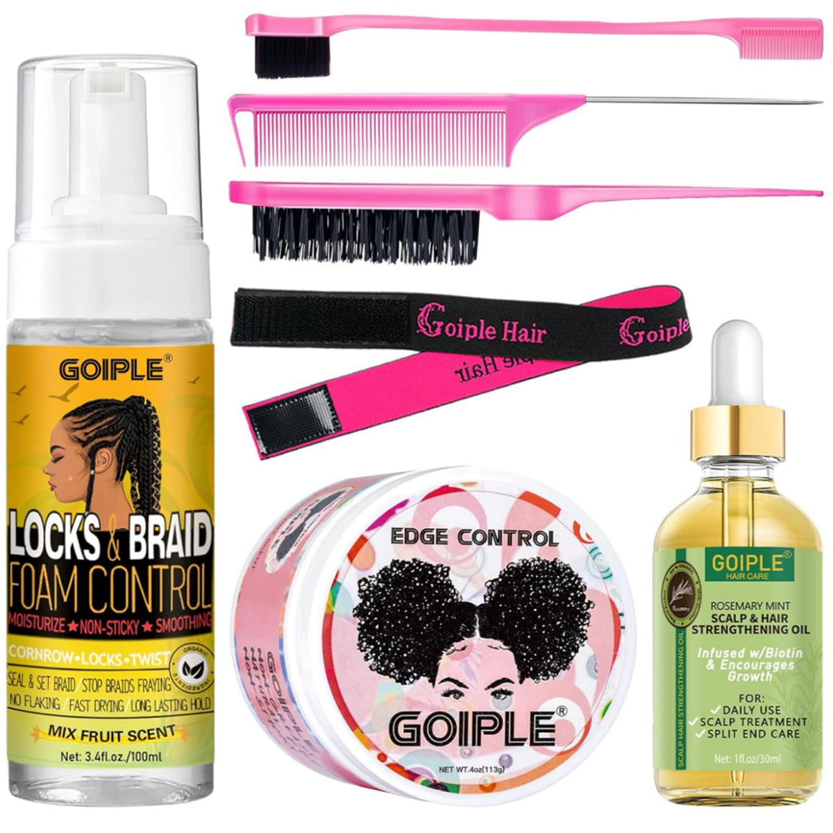 Goiple front packaging showing complete edge control kit and benefits