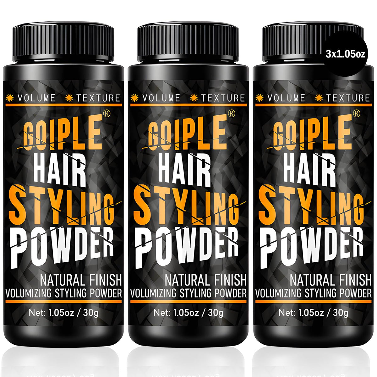 Goiple front packaging showing three compact matte jars and clear branding for portability