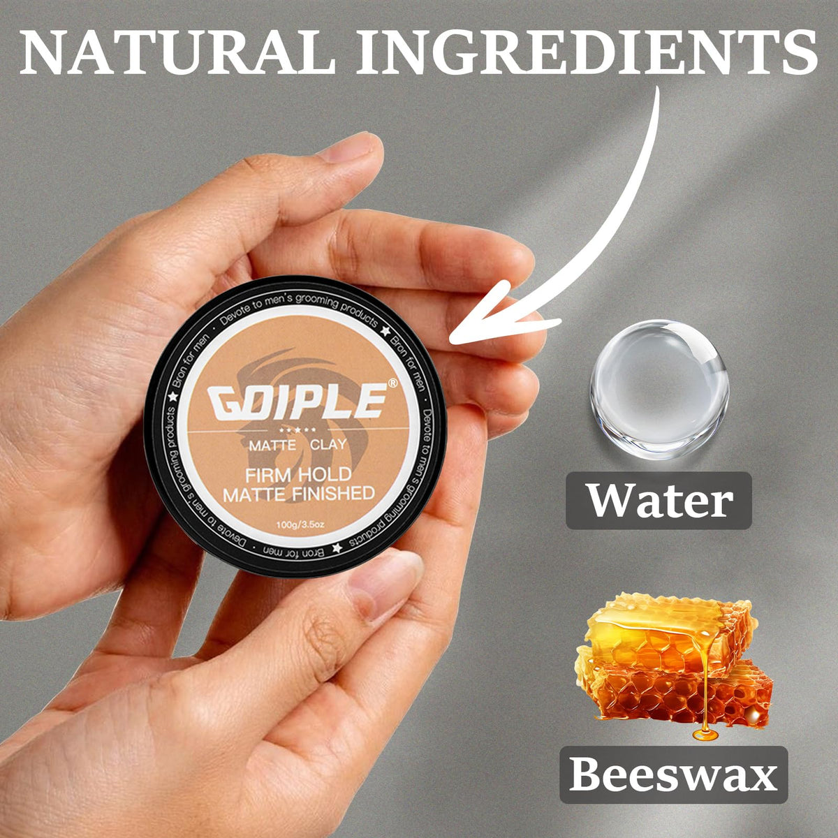 Goiple clay on hand being warmed for easy spread and fast styling benefit