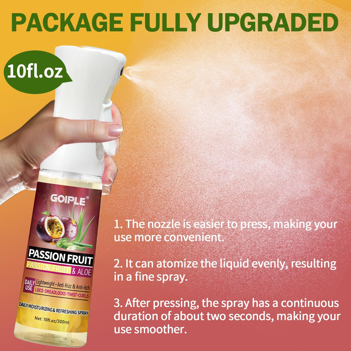 Goiple bottle held in hand to show 10 fl oz scale and portability