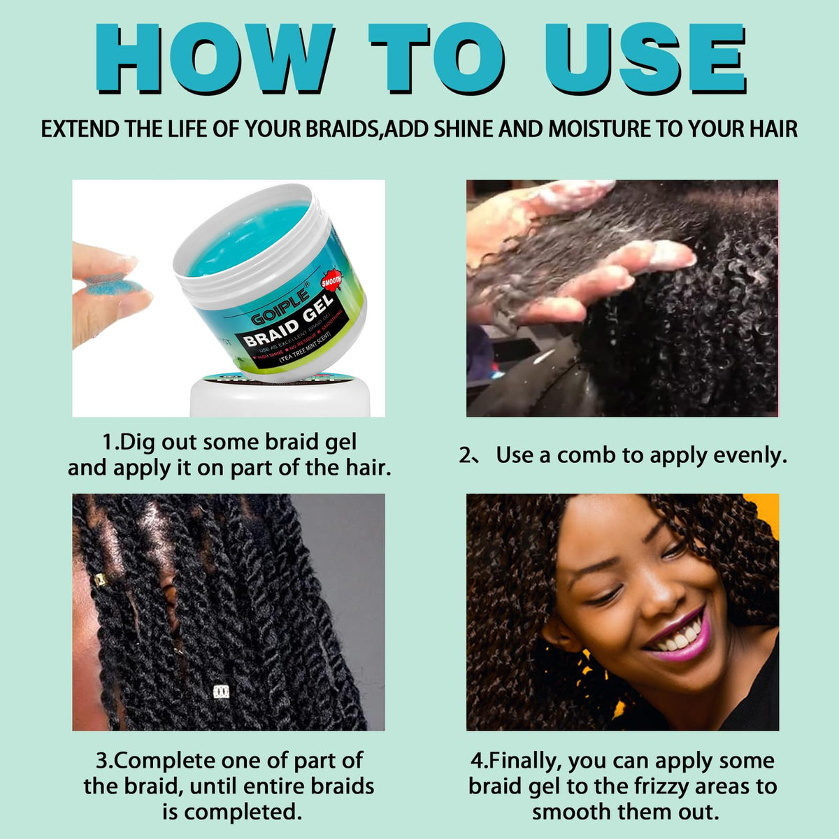 Ingredient label on Goiple jar listing coconut oil, jojoba, keratin benefits