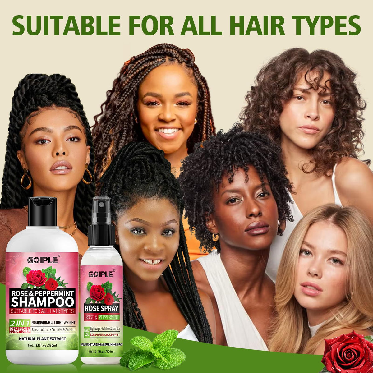 Goiple product label featuring rose water ingredients and clean formulation
