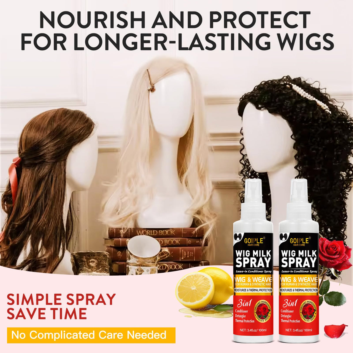 Goiple lifestyle image model wearing wig showing natural look benefit
