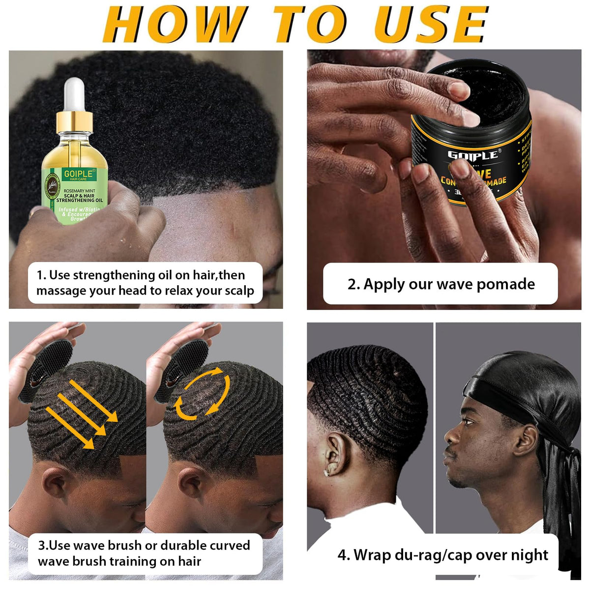 Goiple model with defined 360 waves wearing the du-rag to show real results and improved texture