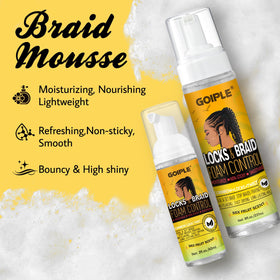 Goiple mousse applied to braids demonstrating smooth finish