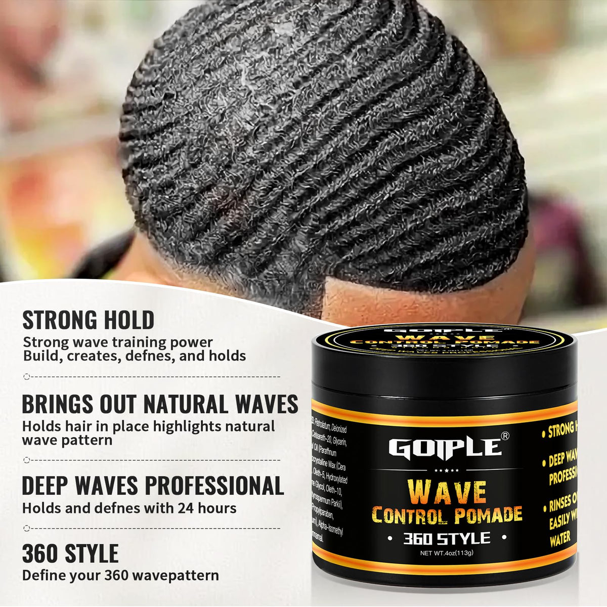 Goiple product side label with ingredients and directions for wave maintenance
