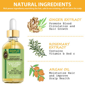 Goiple rosemary oil bottle label view indicating scalp nourishment