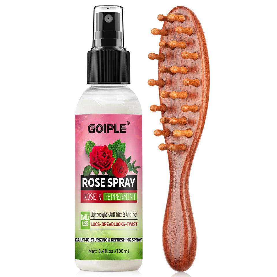 Goiple rose water spray bottle front showing hydrating mist benefit