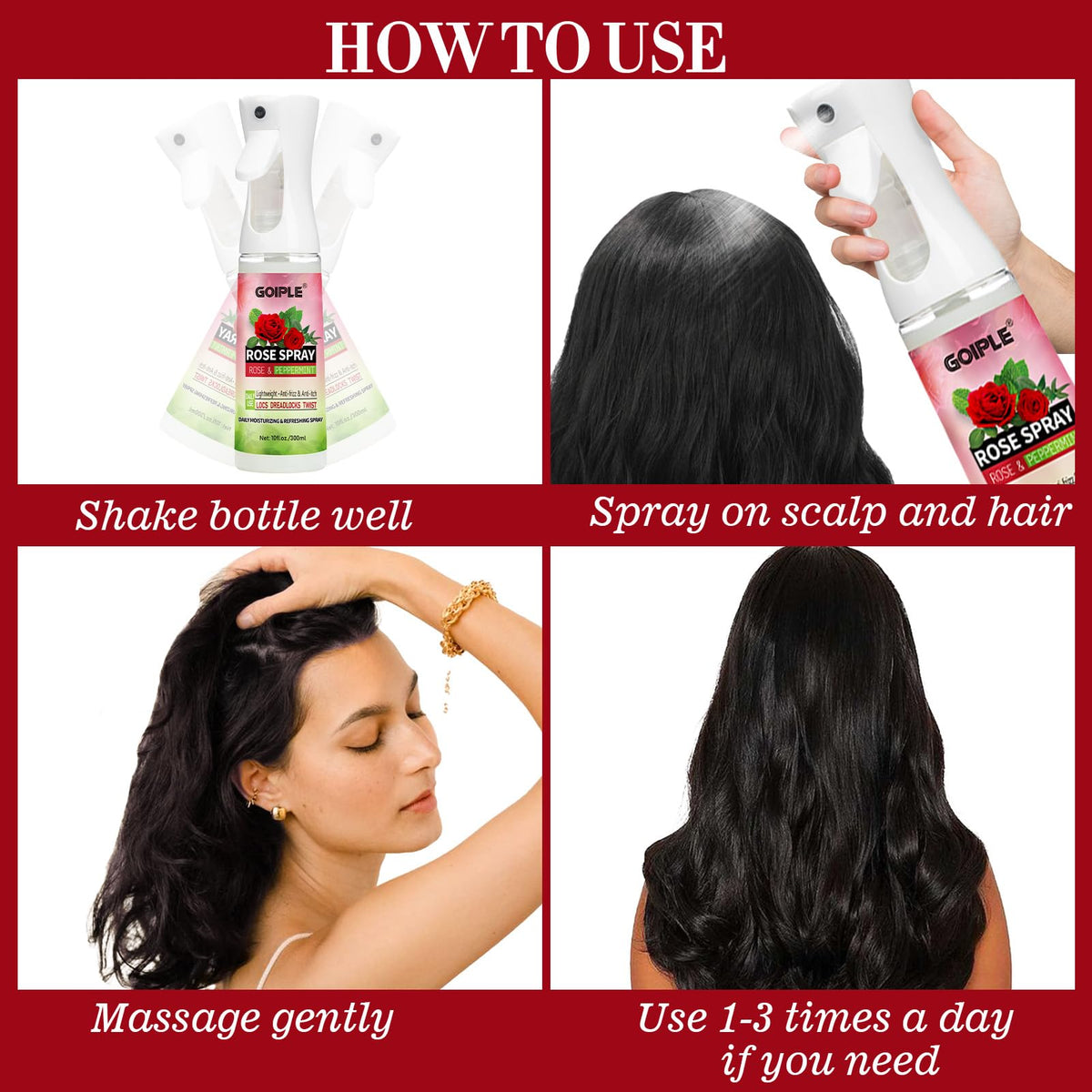 Goiple bottle staged on bathroom shelf for everyday haircare routine