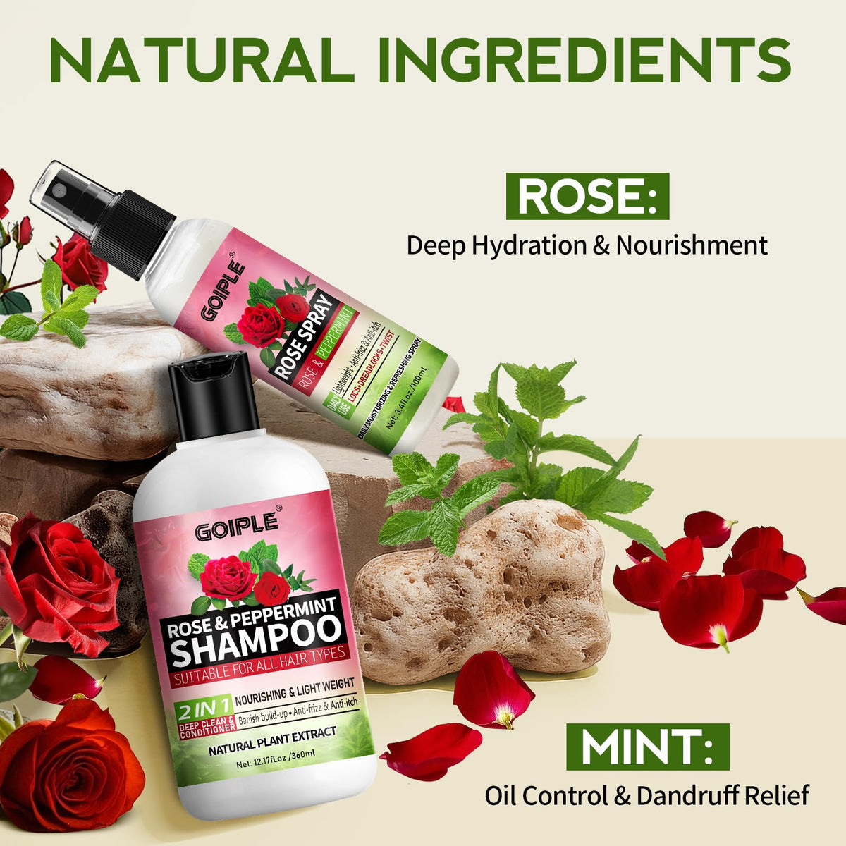 Goiple shampoo and conditioner pump detail highlighting easy dispensing