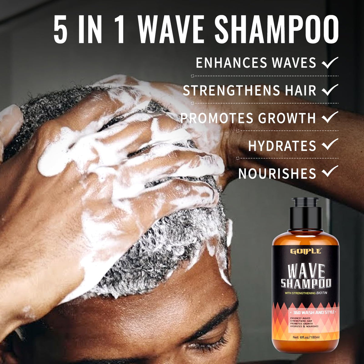 Goiple shampoo lather in palm demonstrating cleansing action and gentle foam