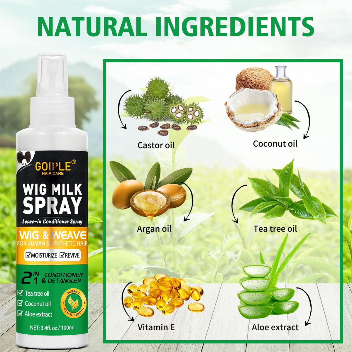 Goiple nozzle close-up producing fine mist for even distribution benefit
