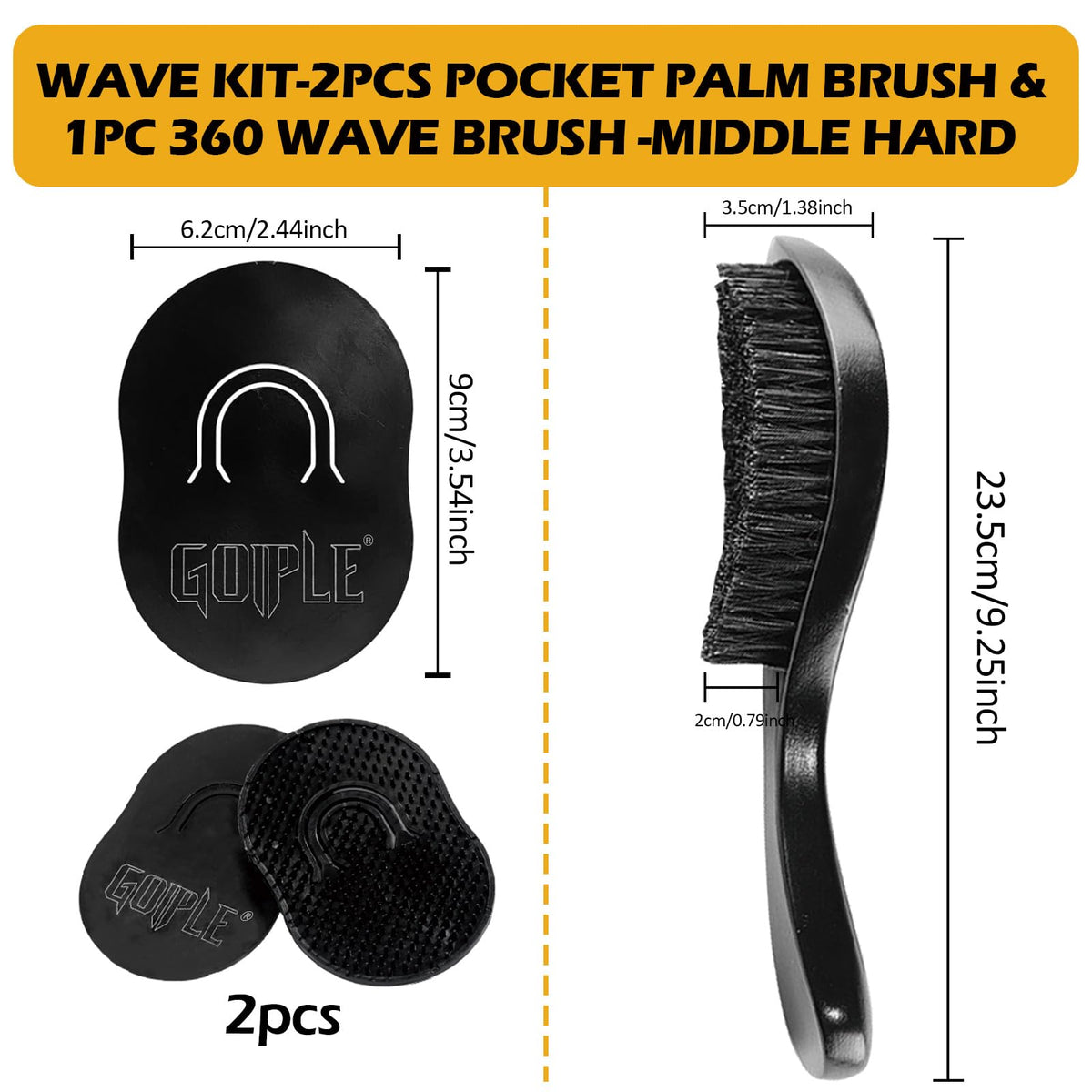 Goiple with curved medium wave brush illustrating effective brushing results