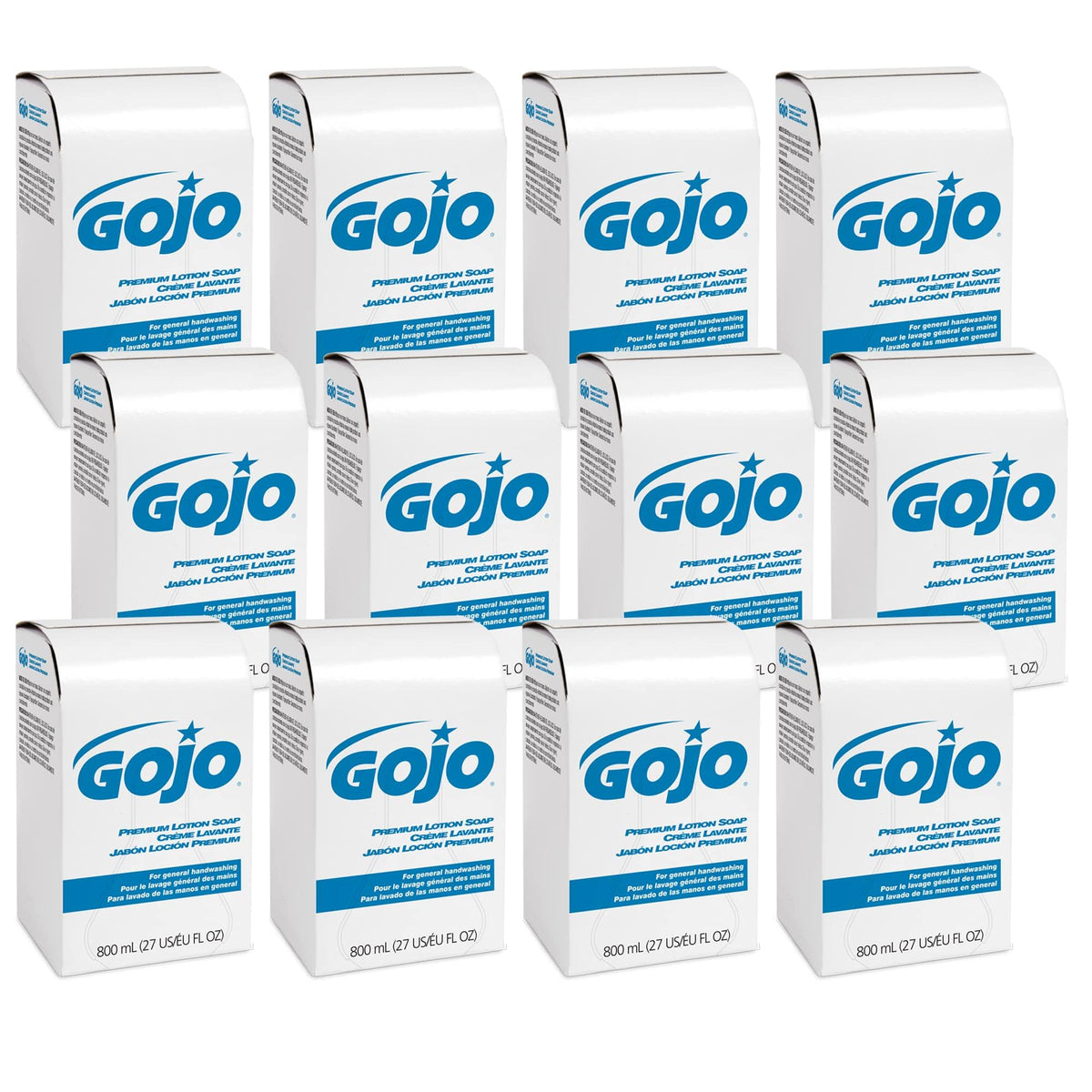 GOJO front packaging of 800 mL waterfall-scent refill showing brand and size benefit
