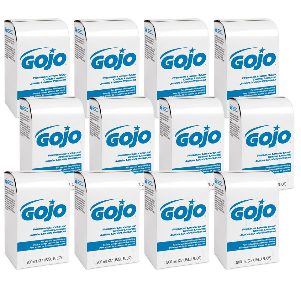 GOJO front packaging of 800 mL waterfall-scent refill showing brand and size benefit