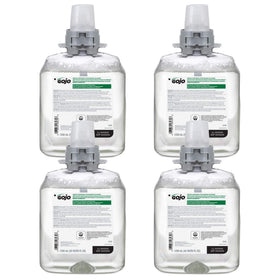 GOJO front packaging showing four 1250 mL refills and product branding benefit efficient stocking