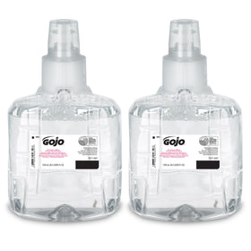 GOJO front packaging of 1200 mL foam refill showing clear label and eco certifications for eco-conscious users