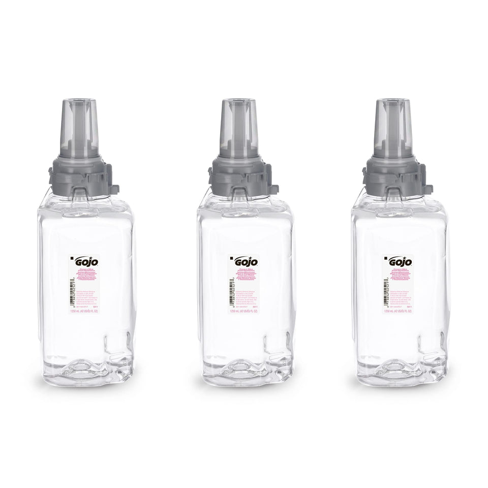 GOJO front packaging three refills showing capacity and convenience