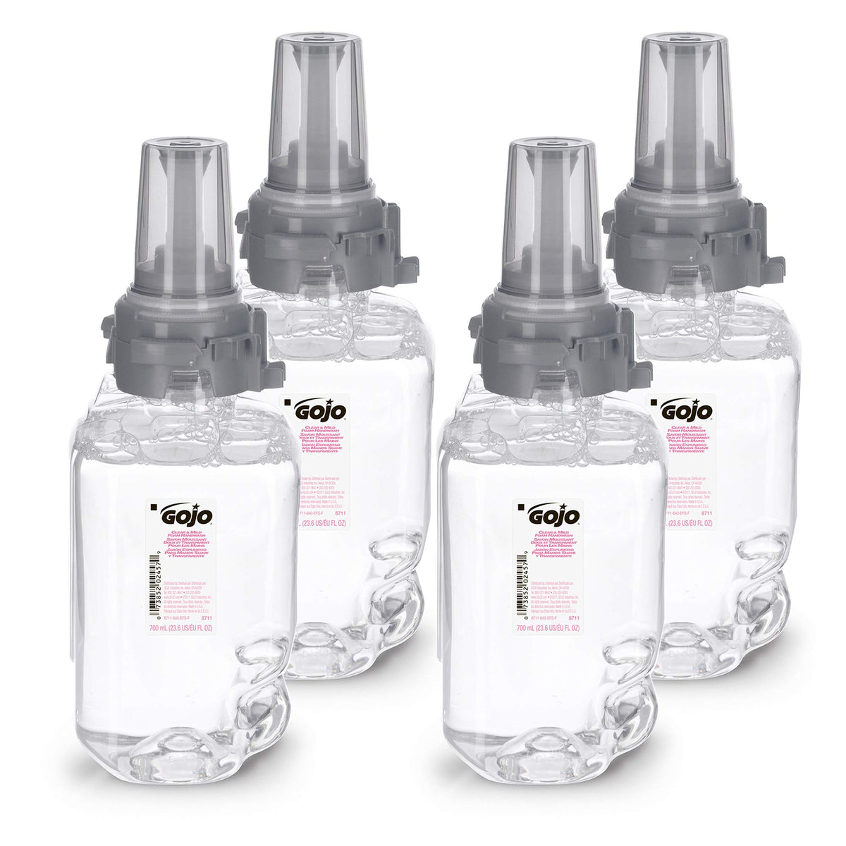 GOJO front packaging showing 700 mL refill and eco labels with clear identification benefit
