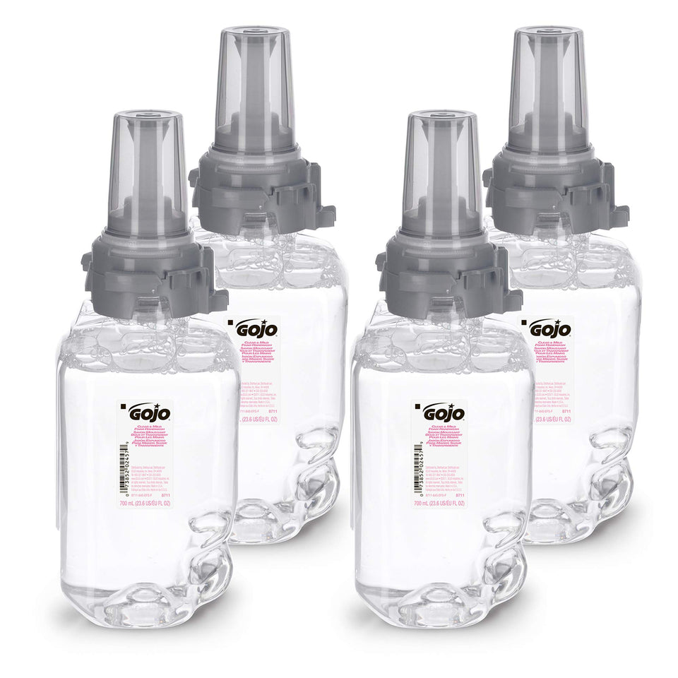 GOJO front packaging showing 700 mL refill and eco labels with clear identification benefit