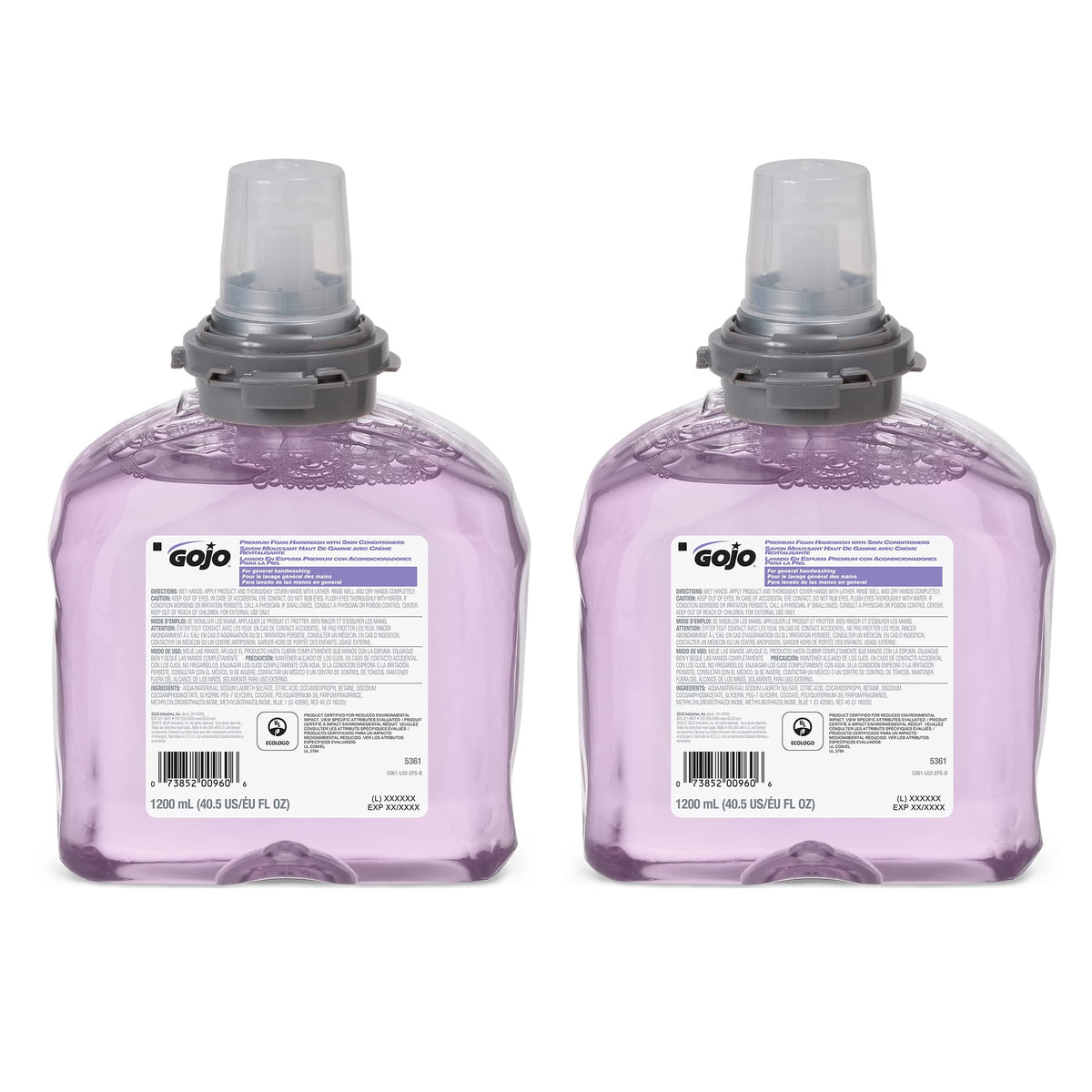 GOJO front packaging cranberry 1200 mL refill showing label and benefits