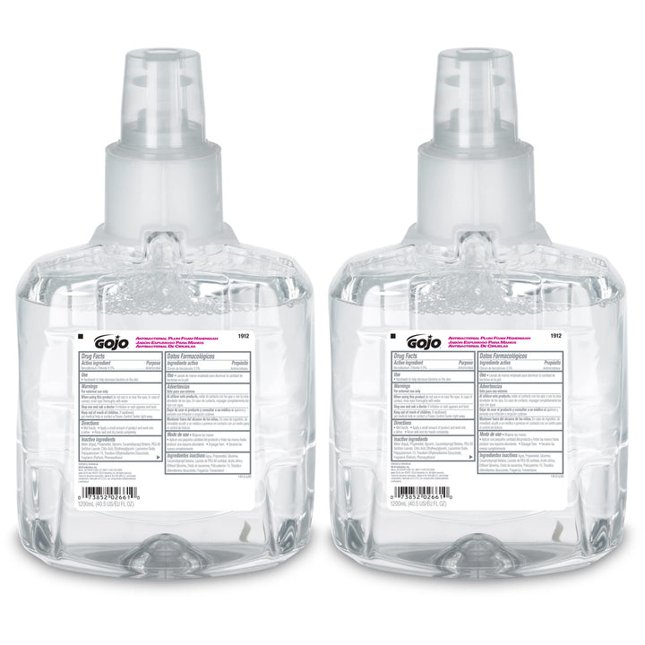 GOJO front packaging showing 1200 mL plum refill and visible fill level, promotes efficient restocking