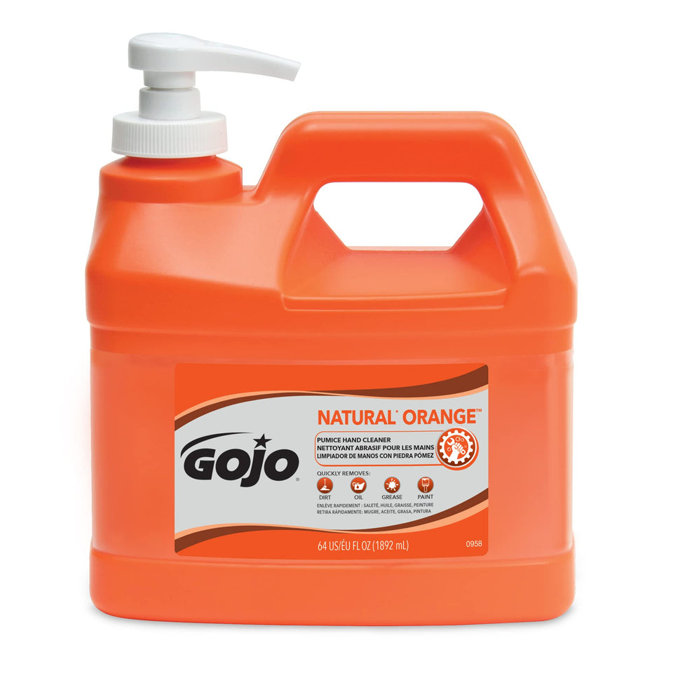 GOJO Natural Orange front packaging with pump, shows size and ready dispensing benefit