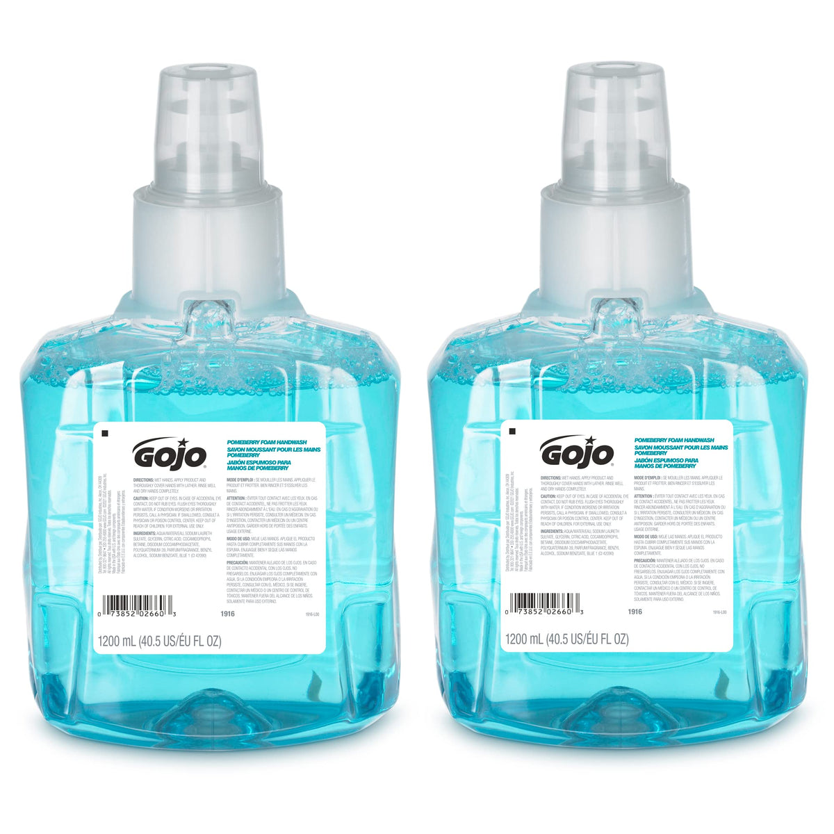 GOJO front packaging showing pomegranate foam refill and brand reassurance