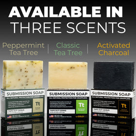 Gold BJJ soap bar close-up showing texture and gentle lather benefits