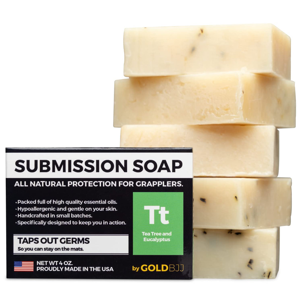 Gold BJJ front packaging showing five classic tea tree bars for easy replenishment