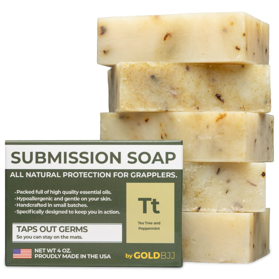 Gold BJJ front packaging showing five peppermint tea tree bars and convenience
