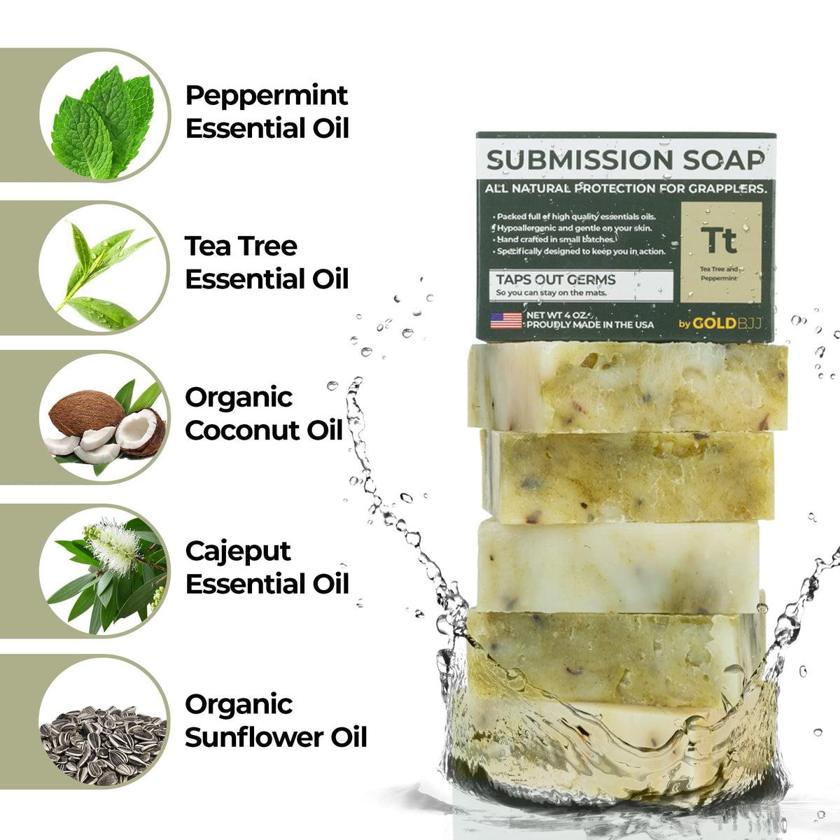 Gold BJJ soap in hand after training demonstrating gym-ready convenience