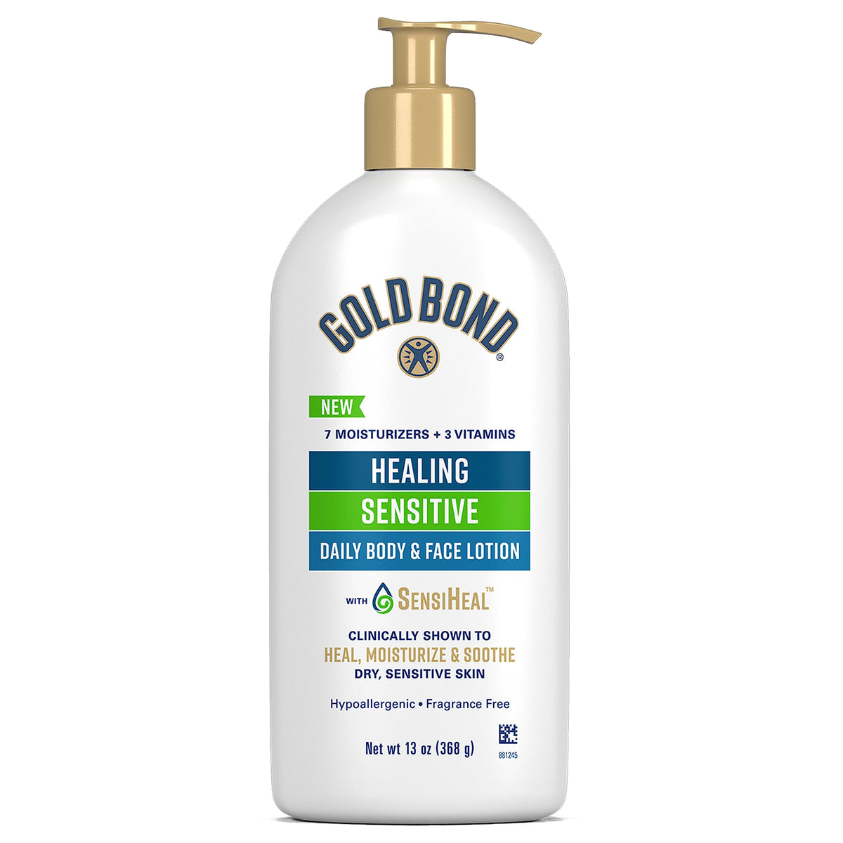 Gold Bond 13 oz pump bottle front view showing clean packaging and benefit