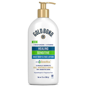 Gold Bond 13 oz pump bottle front view showing clean packaging and benefit
