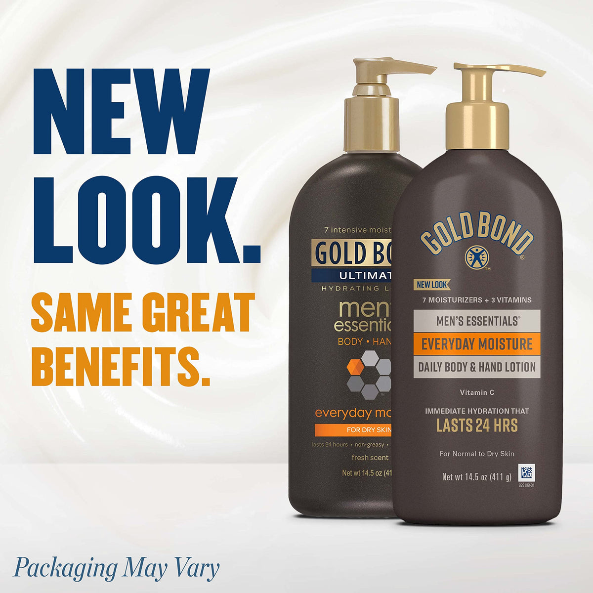 Gold Bond 14.5 oz label close-up highlighting vitamins and moisturizers