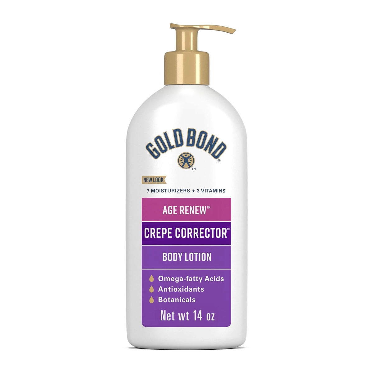 Gold Bond bottle front view showing label and 14 oz size, hydrates skin