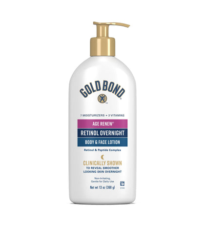 Gold Bond front packaging showing unscented overnight retinol lotion benefit