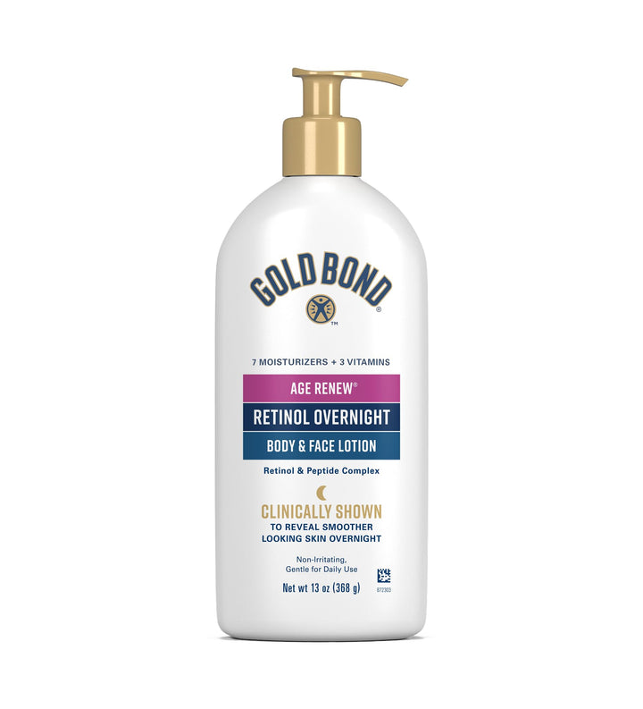 Gold Bond front packaging showing unscented overnight retinol lotion benefit