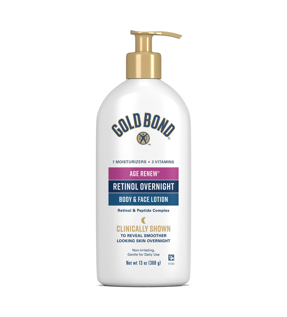 Gold Bond front packaging showing unscented overnight retinol lotion benefit