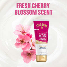 Gold Bond Cherry Blossom bottle on vanity suggesting fragrant routine benefit