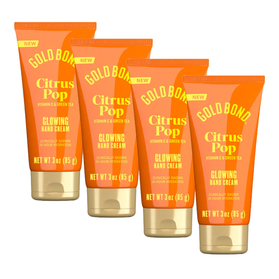 Gold Bond front packaging showing four 3 oz tubes and citrus scent benefit